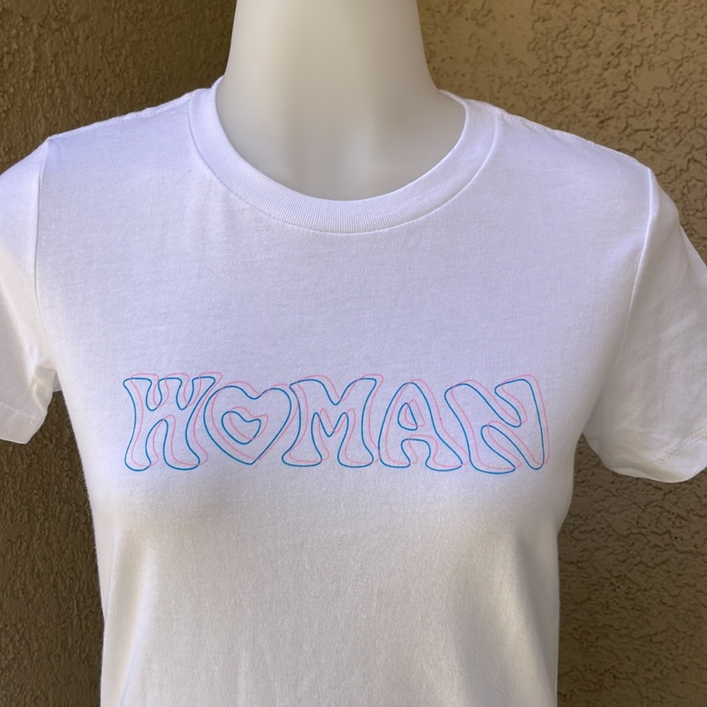 WOMAN Tee- baby pink & baby blue; women empowermen
